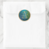 ALLE INITIALEN Gouden Monogram Blauw en Groene Pea Ronde Sticker (Tas)