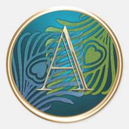 ALLE INITIALEN Gouden Monogram Blauw en Groene Pea Ronde Sticker