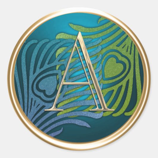 ALLE INITIALEN Gouden Monogram Blauw en Groene Pea Ronde Sticker (Voorkant)