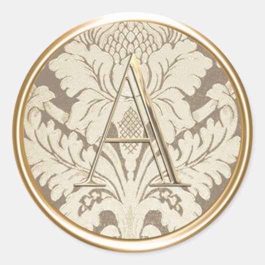 ALLE INITIALEN Gouden Monogram Champagne Damask Ronde Sticker (Voorkant)