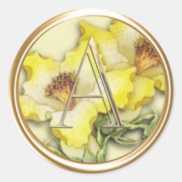 ALLE INITIALEN Gouden Monogram Gele Lillies Ronde Sticker