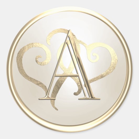 ALLE INITIALEN Gouden Monogram Gouden Harten Parel Ronde Sticker (Voorkant)