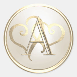 ALLE INITIALEN Gouden Monogram Gouden Harten Parel Ronde Sticker