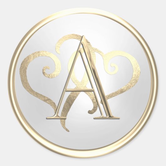 ALLE INITIALEN Gouden Monogram Gouden Harten Parel Ronde Sticker (Voorkant)