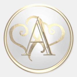 ALLE INITIALEN Gouden Monogram Gouden Harten Parel Ronde Sticker