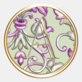 ALLE INITIALEN Gouden Monogram Groen en Roze Damas Ronde Sticker