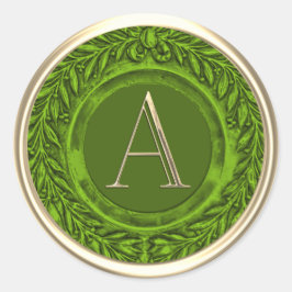 ALLE INITIALEN Gouden Monogram Groene Laurel-krans Ronde Sticker