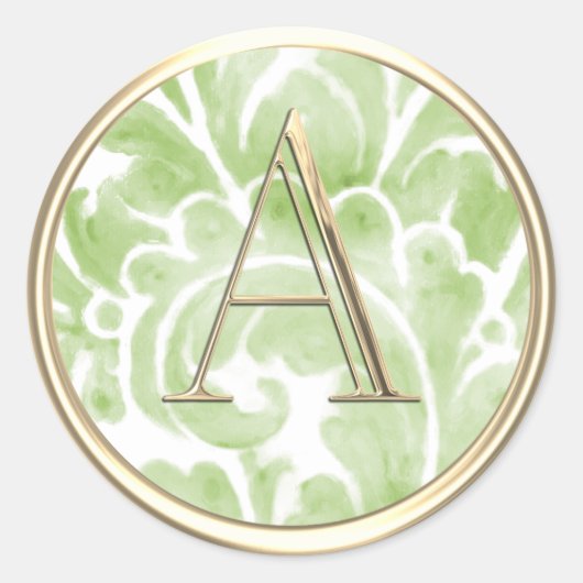 ALLE INITIALEN Gouden Monogram Groene Pluim Ronde Sticker (Voorkant)