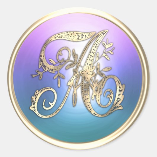 ALLE INITIALEN Gouden Monogram Initiaal Paarse Bla Ronde Sticker (Voorkant)