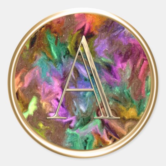 ALLE INITIALEN Gouden Monogram Kleurrijke Abstract Ronde Sticker (Voorkant)