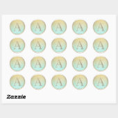 ALLE INITIALEN Gouden Monogram Ombre Glitter Aqua Ronde Sticker (Vel)