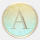 ALLE INITIALEN Gouden Monogram Ombre Glitter Aqua Ronde Sticker (Voorkant)