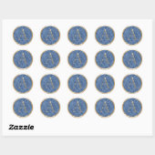 ALLE INITIALEN Gouden Monogram op Medium Blauwe Ka Ronde Sticker (Vel)