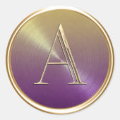 ALLE INITIALEN Gouden Monogram op Paarse Ombre Ronde Sticker (Voorkant)