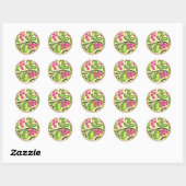 ALLE INITIALEN Gouden Monogram op Roze Berry Vine Ronde Sticker (Vel)