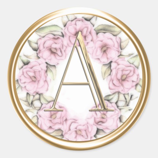 ALLE INITIALEN Gouden Monogram op Roze Pioenrozen Ronde Sticker (Voorkant)
