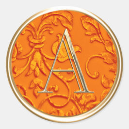ALLE INITIALEN Gouden Monogram op Sinaasappel Dama Ronde Sticker