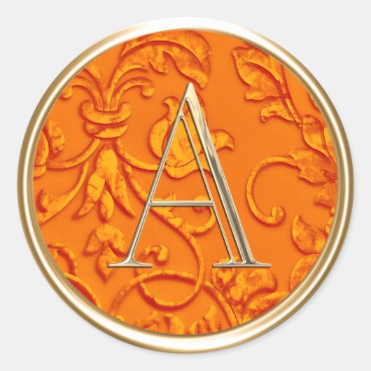 ALLE INITIALEN Gouden Monogram op Sinaasappel Dama Ronde Sticker (Voorkant)