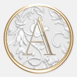 ALLE INITIALEN Gouden Monogram op Witte Damast Ronde Sticker
