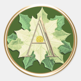 ALLE INITIALEN Gouden Monogram op Witte Poinsettia Ronde Sticker