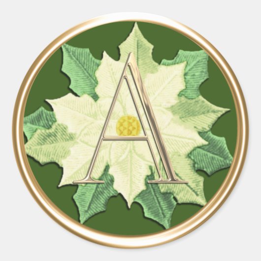 ALLE INITIALEN Gouden Monogram op Witte Poinsettia Ronde Sticker (Voorkant)