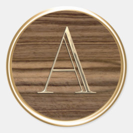 ALLE INITIALEN Gouden Monogram op Woodgrain Ronde Sticker