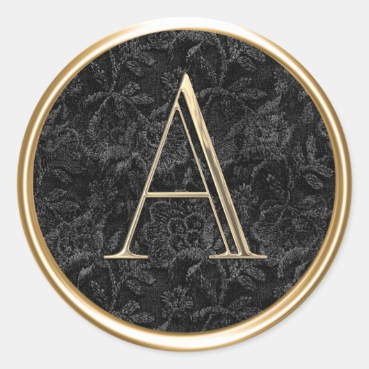 ALLE INITIALEN Gouden Monogram op Zwarte Kant Ronde Sticker (Voorkant)