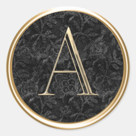 ALLE INITIALEN Gouden Monogram op Zwarte Kant Ronde Sticker