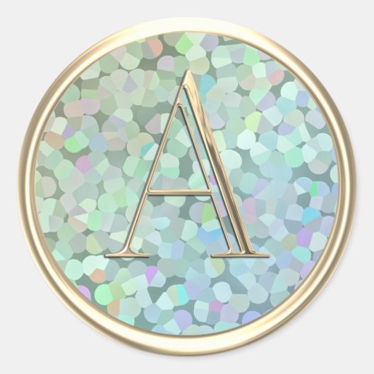 ALLE INITIALEN Gouden Monogram Regenboog Iriserend Ronde Sticker (Voorkant)