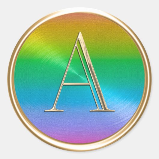 ALLE INITIALEN Gouden Monogram Regenboog Ronde Sticker (Voorkant)