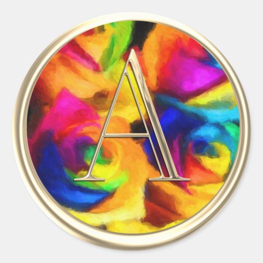 ALLE INITIALEN Gouden Monogram Regenboog Rozen Ronde Sticker (Voorkant)