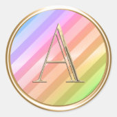 ALLE INITIALEN Gouden Monogram Regenboogstreep Ronde Sticker (Voorkant)