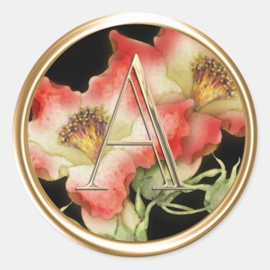 ALLE INITIALEN Gouden Monogram Rode en witte lelie Ronde Sticker (Voorkant)