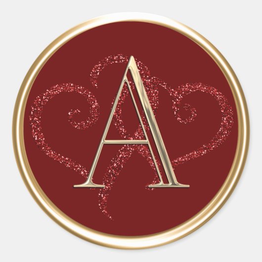 ALLE INITIALEN Gouden Monogram Rode Glitter Harten Ronde Sticker (Voorkant)