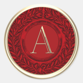 ALLE INITIALEN Gouden Monogram Rode laurierkrans Ronde Sticker