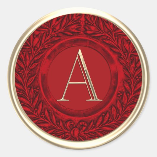 ALLE INITIALEN Gouden Monogram Rode laurierkrans Ronde Sticker (Voorkant)