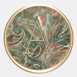 ALLE INITIALEN Gouden Monogram Roze en Groene Dama Ronde Sticker