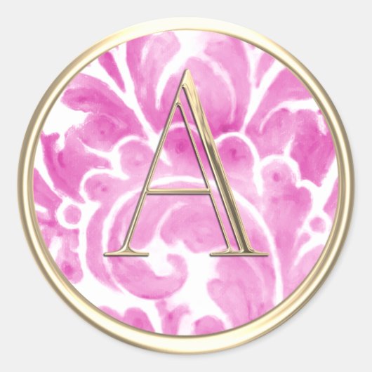 ALLE INITIALEN Gouden Monogram Roze Pluim Ronde Sticker (Voorkant)