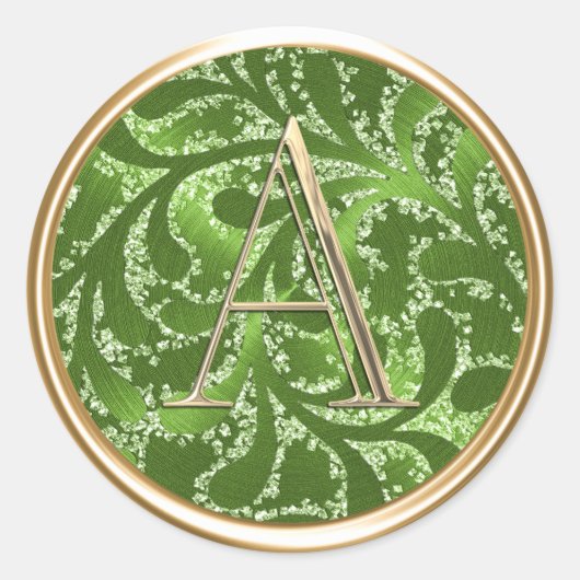 ALLE INITIALEN Gouden Monogram Smaragd Groen Patro Ronde Sticker (Voorkant)