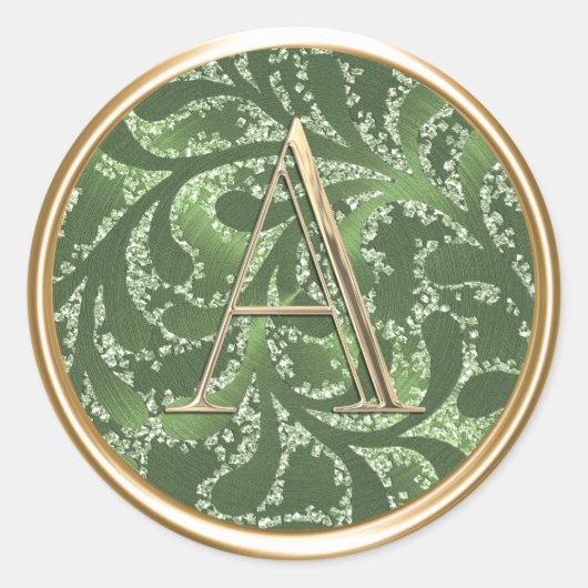 ALLE INITIALEN Gouden Monogram Smaragd Groen Patro Ronde Sticker (Voorkant)