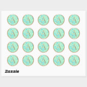 ALLE INITIALEN Gouden Monogram Turquoise Aqua Dama Ronde Sticker (Vel)