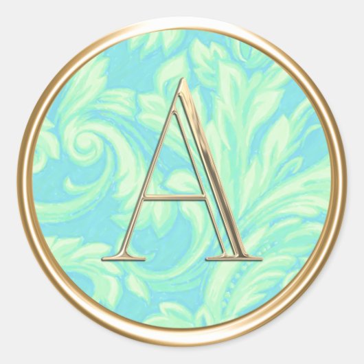 ALLE INITIALEN Gouden Monogram Turquoise Aqua Dama Ronde Sticker (Voorkant)