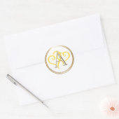 ALLE INITIALEN Gouden Monogram Twee Gele Harten Ronde Sticker (Envelop)