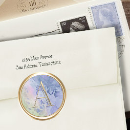 ALLE INITIALEN Gouden Monogram Waterverf Damask Bl Ronde Sticker