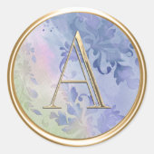ALLE INITIALEN Gouden Monogram Waterverf Damask Bl Ronde Sticker (Voorkant)