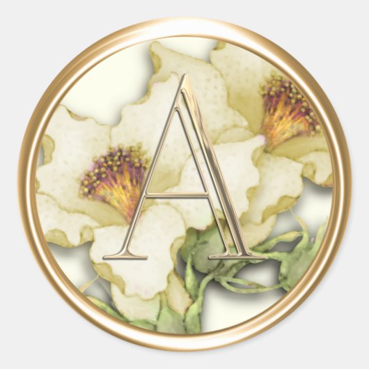 ALLE INITIALEN Gouden Monogram Witte Lillies Ronde Sticker (Voorkant)