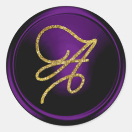 ALLE INITIALEN Gouden Schreef Monogram Donkerpaars Ronde Sticker