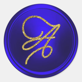 ALLE INITIALEN Gouden Schreef Monogram Koningsblau Ronde Sticker
