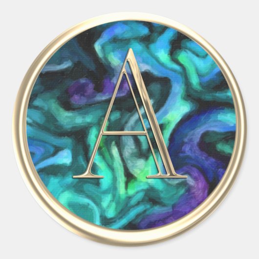 ALLE INITIALEN Monogram Abstract Blauw Paarse Aqua Ronde Sticker (Voorkant)