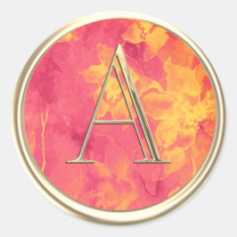 ALLE INITIALEN Monogram Abstract Sinaasappel Roze  Ronde Sticker
